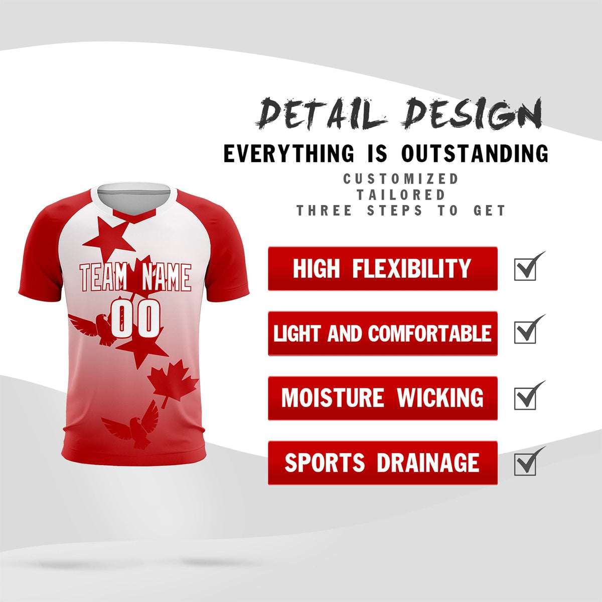 Custom Red White World Cup Inspired Wrinkle-Resistant Training Uniform Gradient Fashion Soccer Sets Jersey