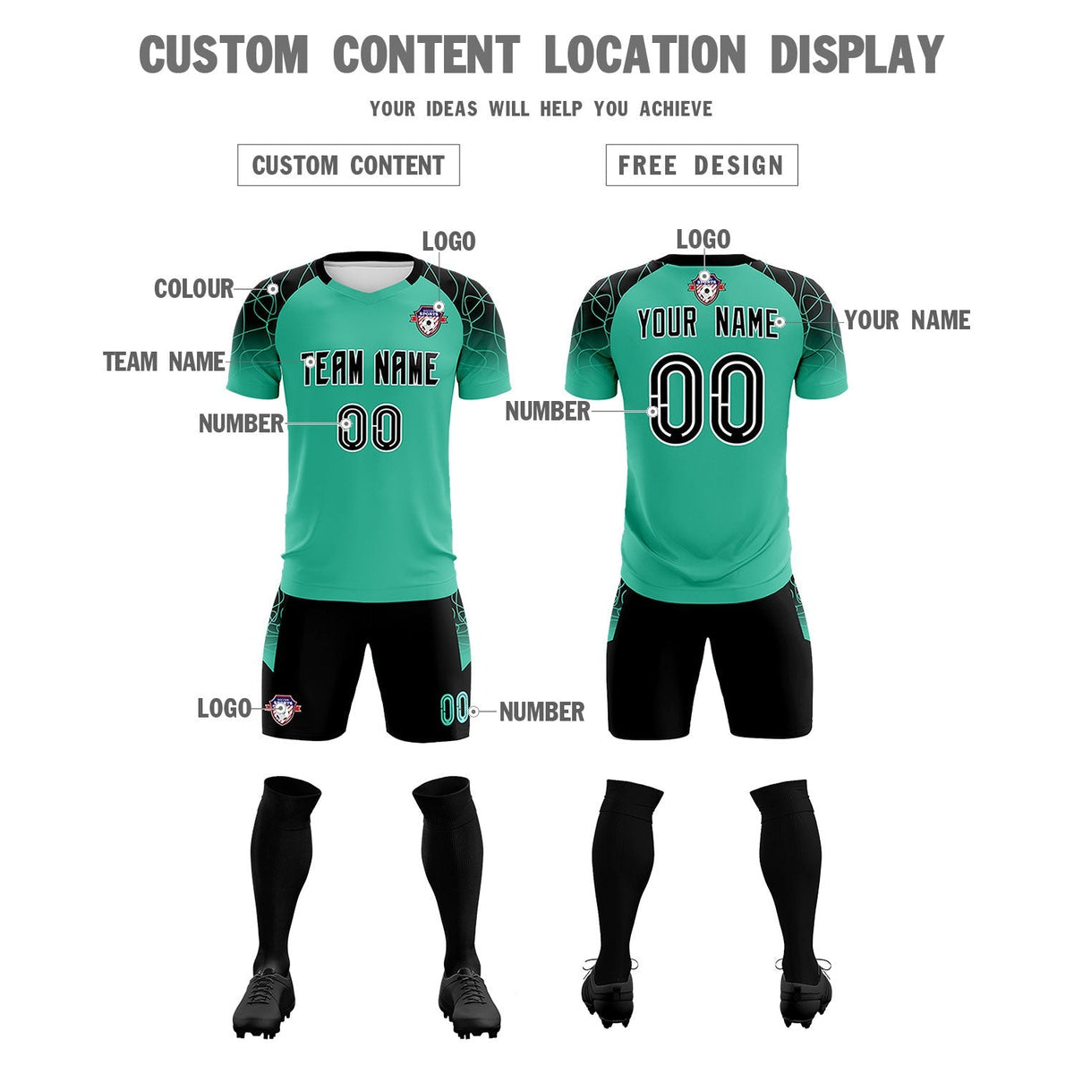 Custom Green Classic Soccer Training Kit Jersey For Adults/Kids
