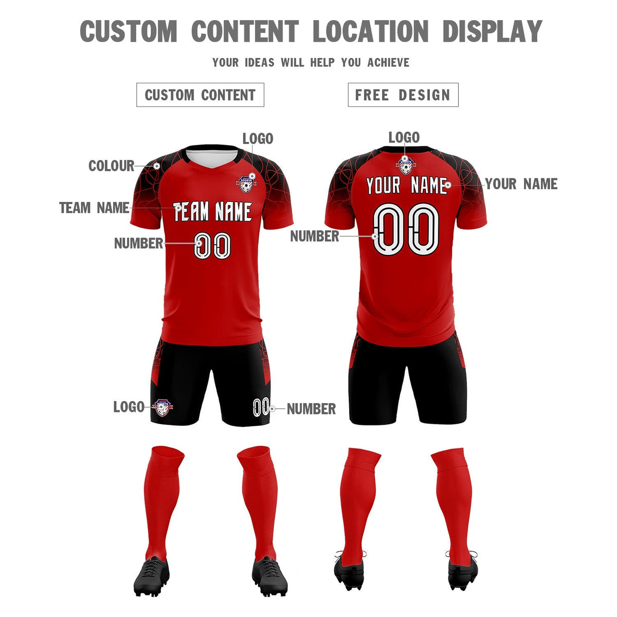 Custom Red Classic Soccer Training Sets Jersey For Adults/Kids