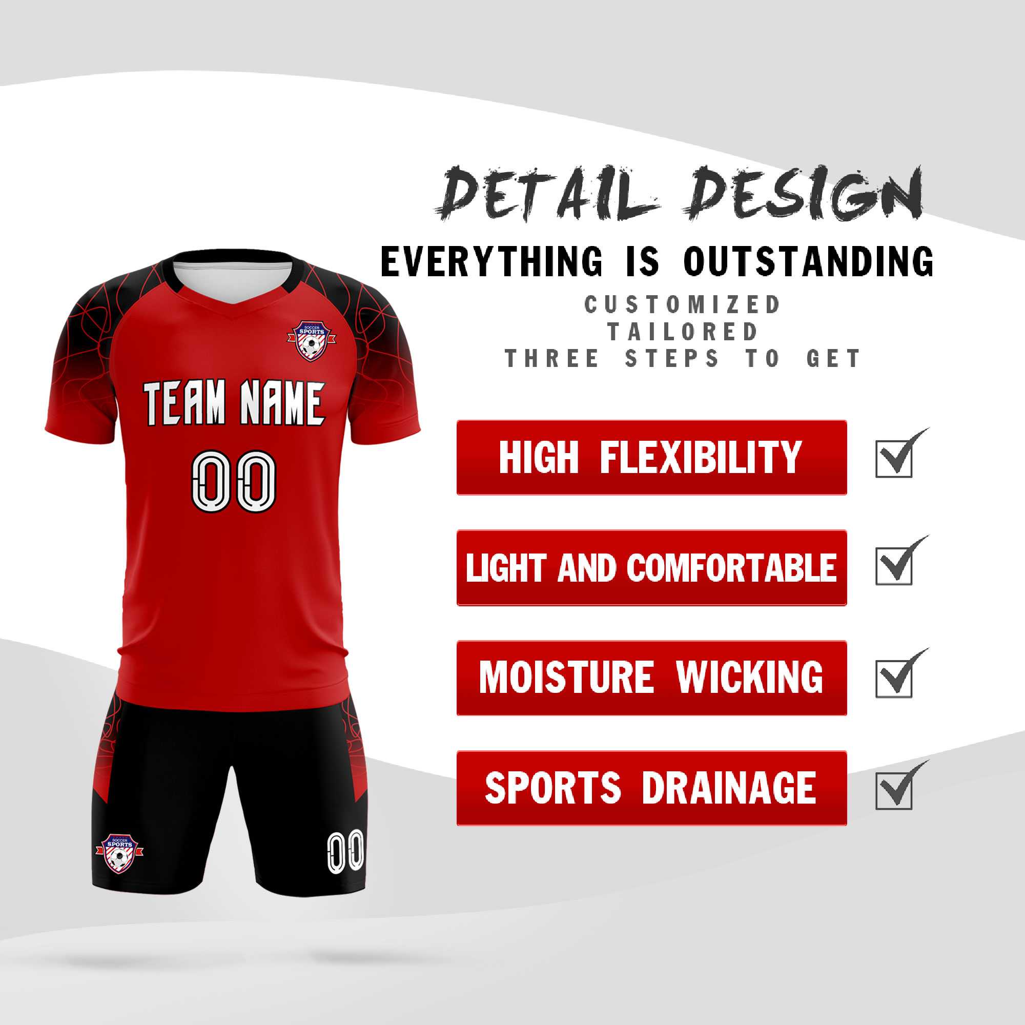Custom Red Classic Soccer Training Sets Jersey For Adults/Kids