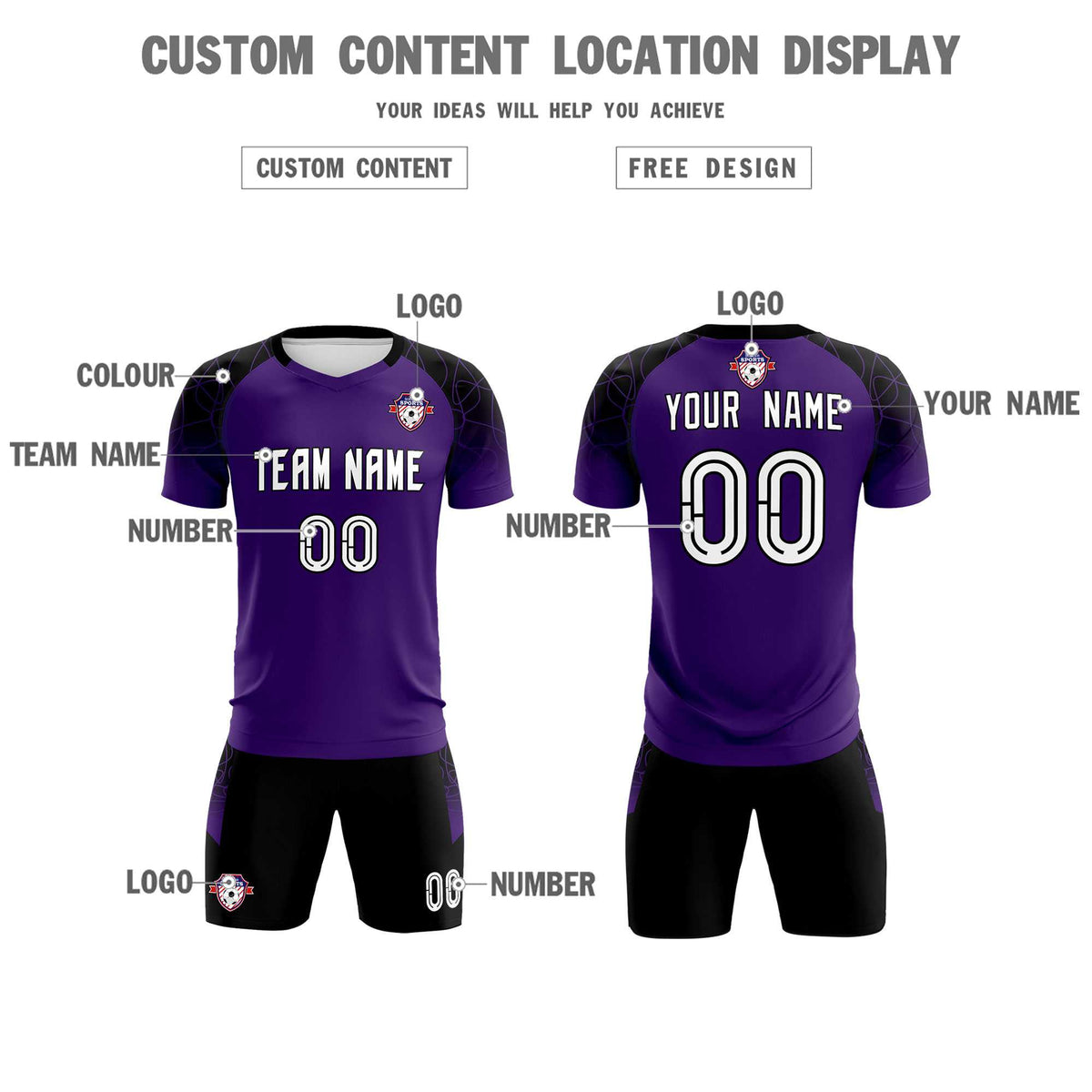 Custom Purple Classic Soccer Training Kit Jersey For Adults/Kids