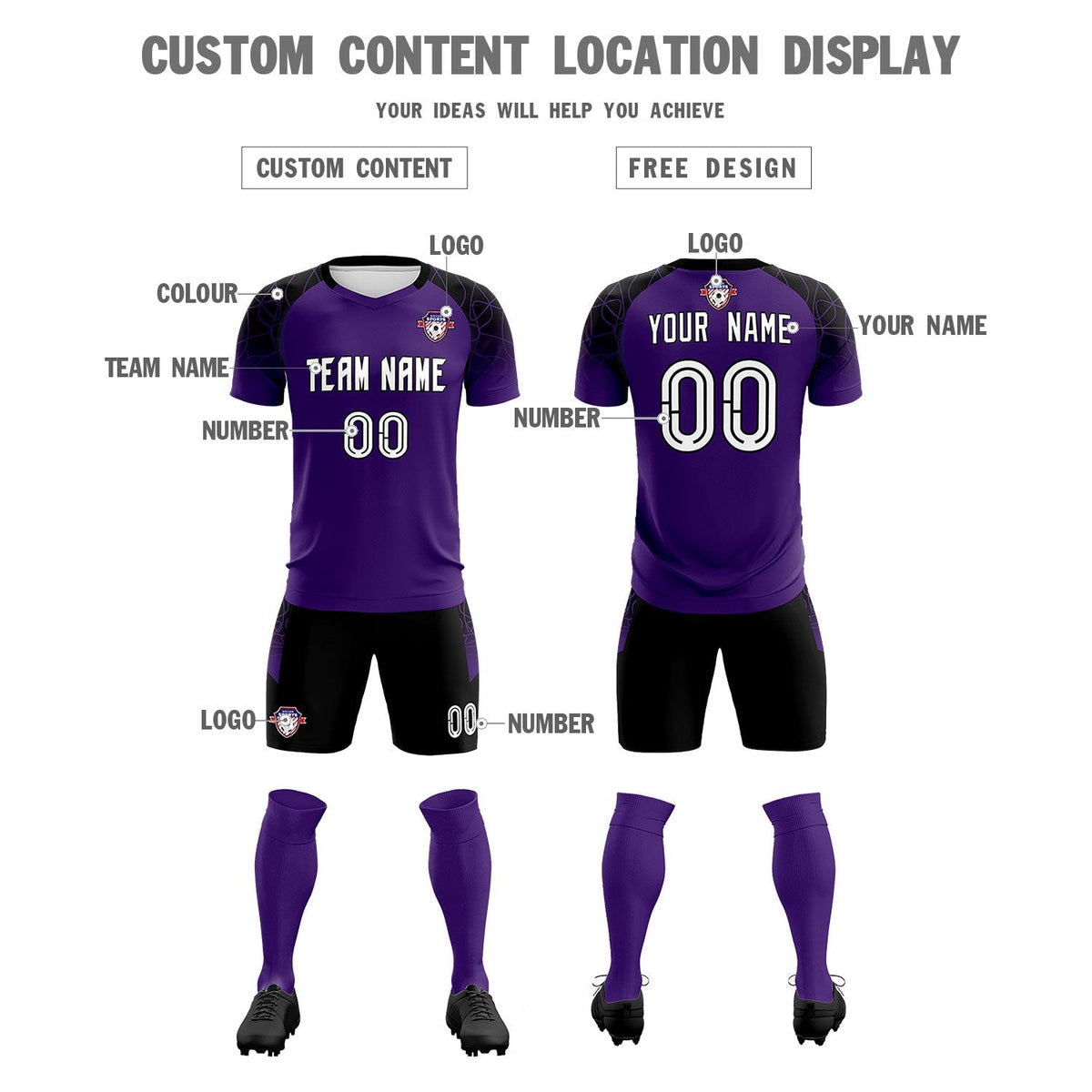Custom Purple Classic Soccer Training Kit Jersey For Adults/Kids