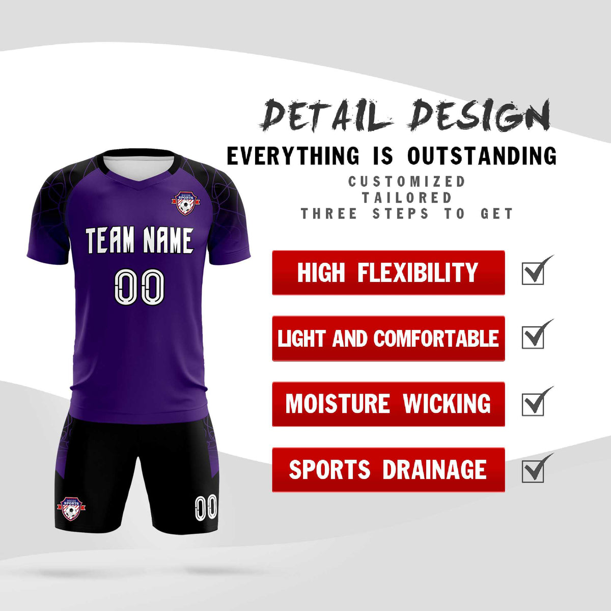 Custom Purple Classic Soccer Training Kit Jersey For Adults/Kids