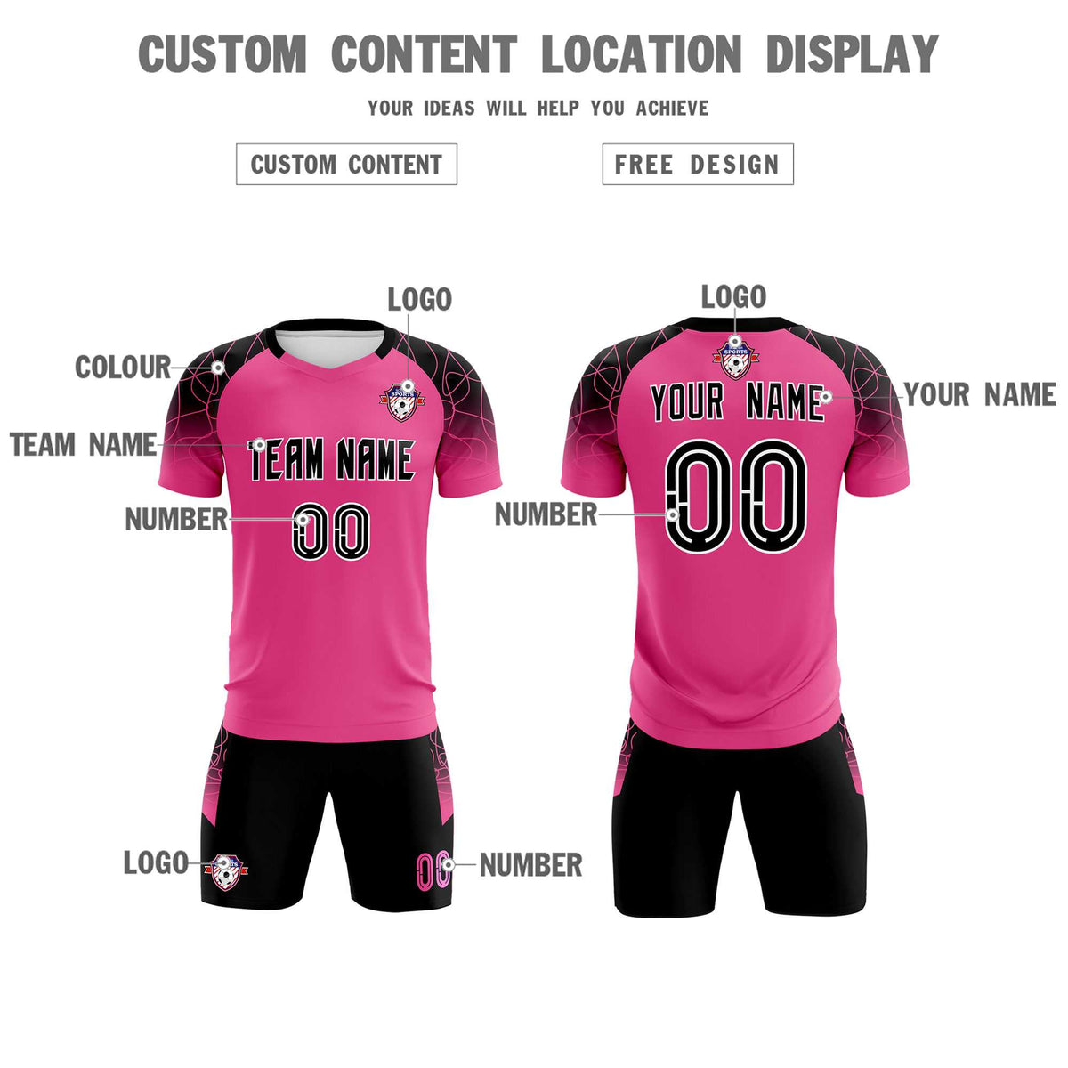 Custom Rose Red Classic Soccer Training Sets Jersey For Adults/Kids