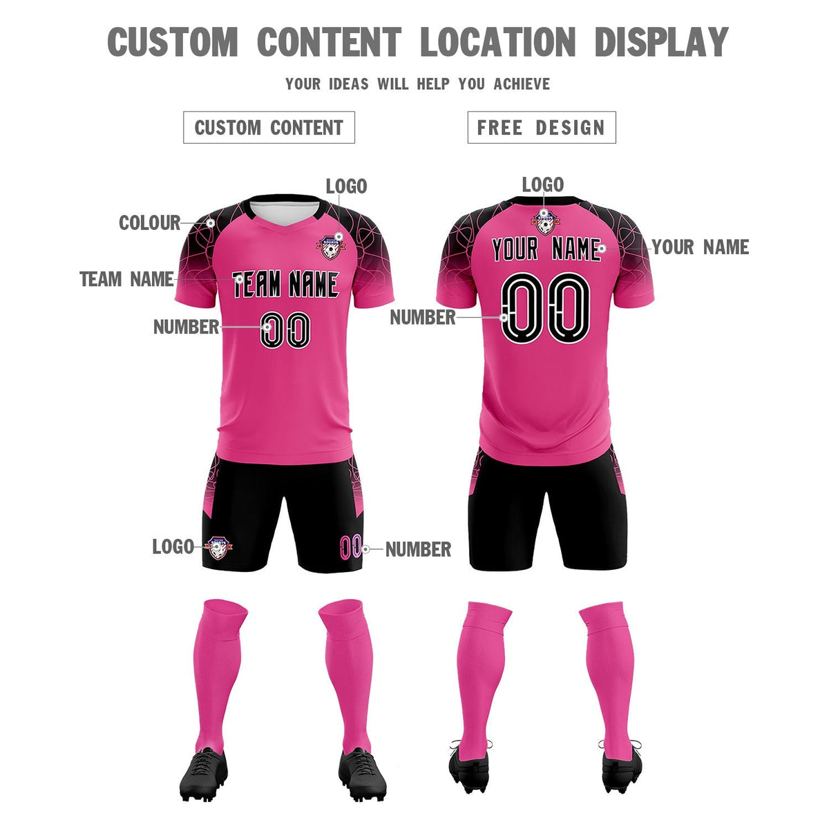 Custom Rose Red Classic Soccer Training Sets Jersey For Adults/Kids
