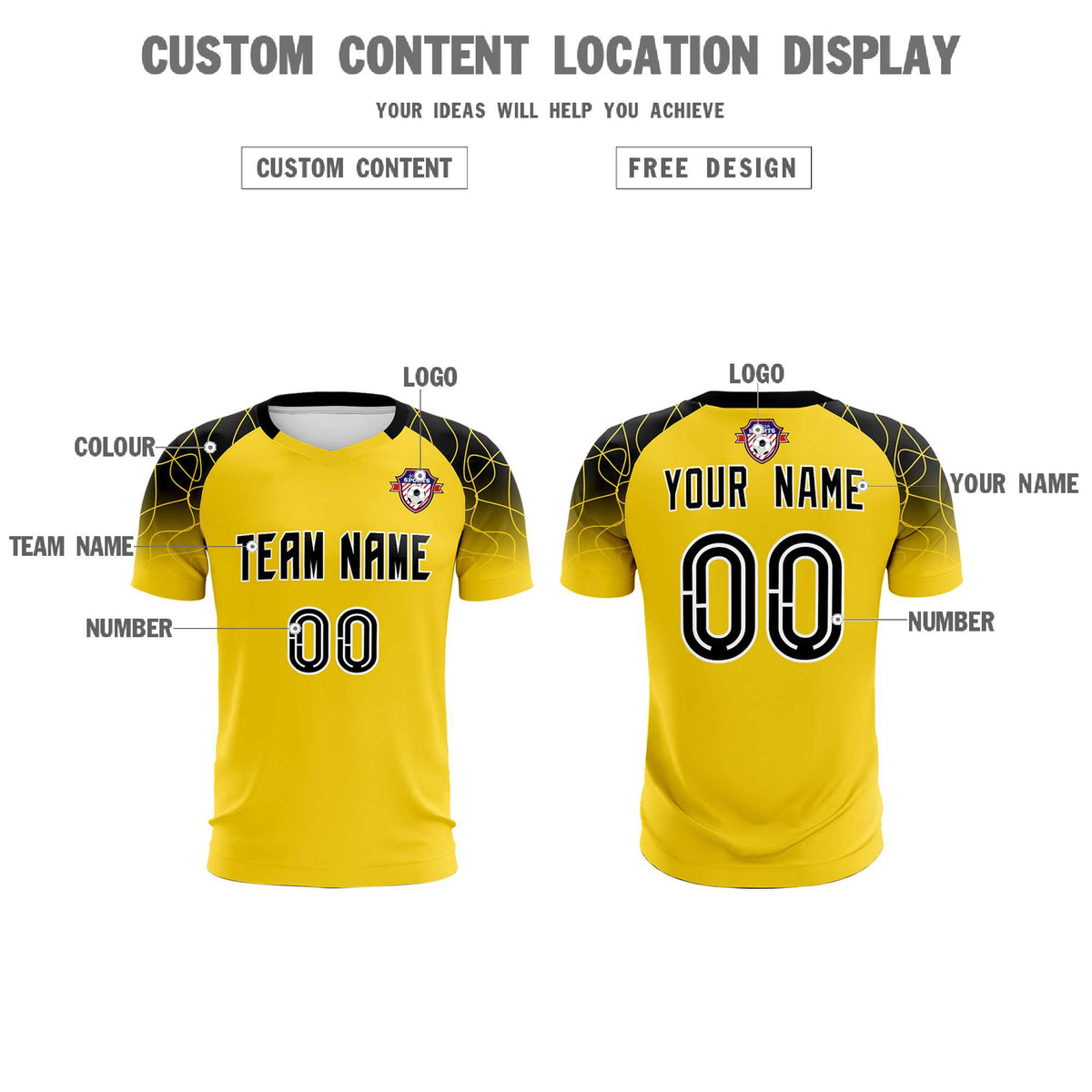 Custom Gold Classic Soccer Training Kit Jersey For Adults/Kids