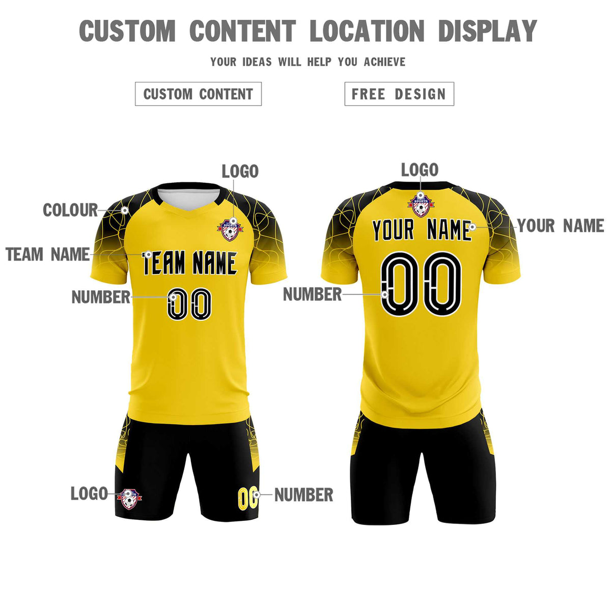 Custom Gold Classic Soccer Training Kit Jersey For Adults/Kids