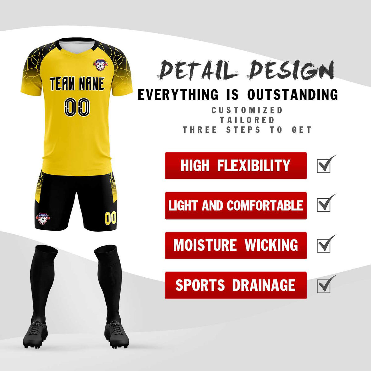 Custom Gold Classic Soccer Training Kit Jersey For Adults/Kids
