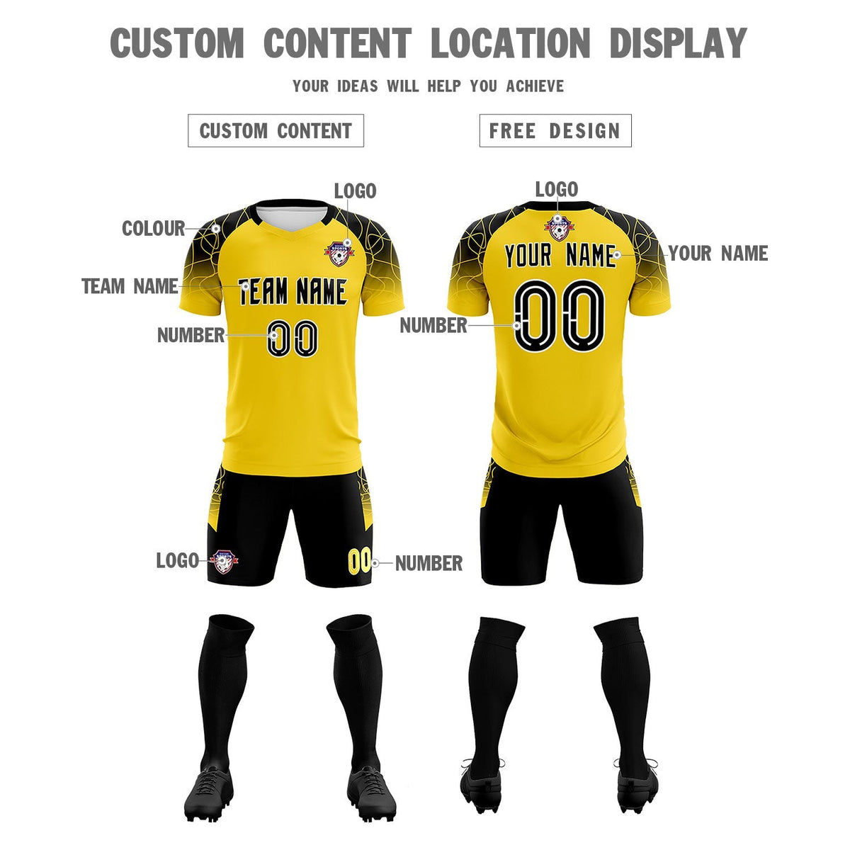 Custom Gold Classic Soccer Training Sets Jersey For Adults/Kids