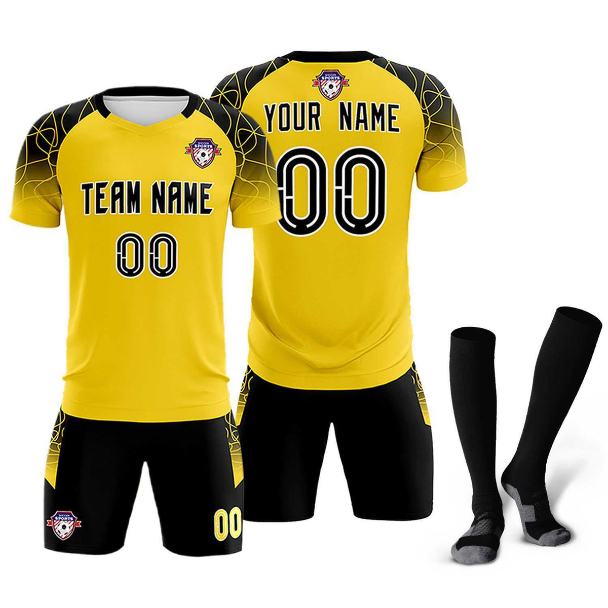 Custom Gold Classic Soccer Training Kit Jersey For Adults/Kids
