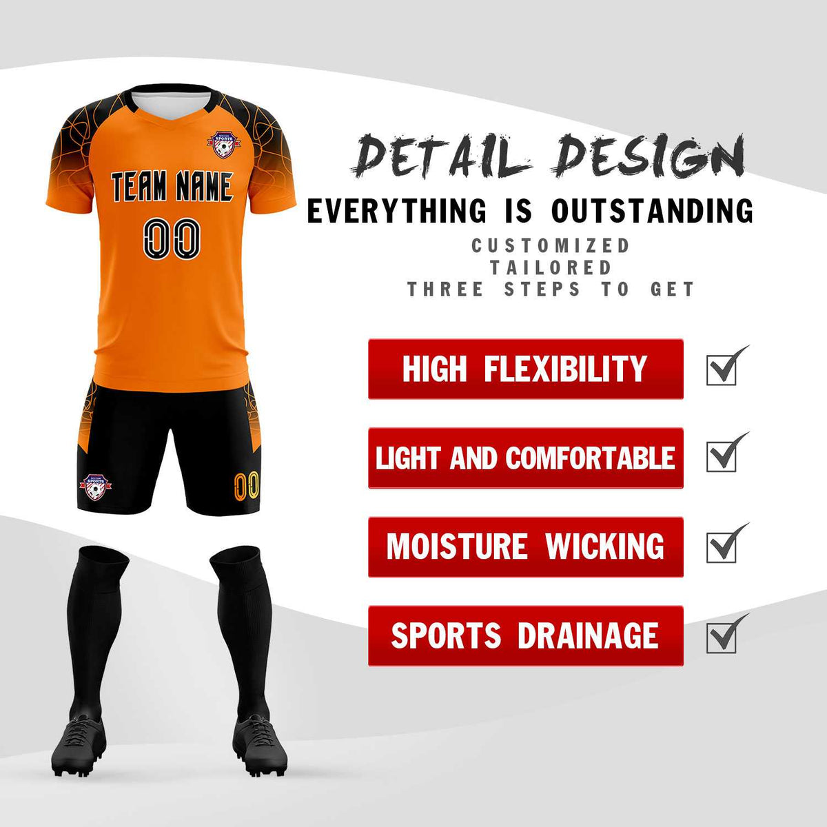 Custom Orange Classic Soccer Training Kit Jersey For Adults/Kids