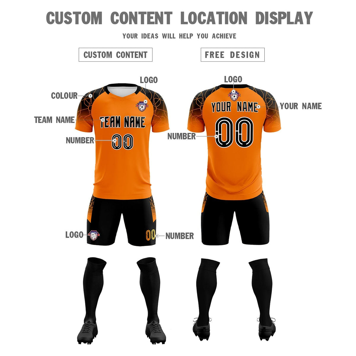 Custom Orange Classic Soccer Training Kit Jersey For Adults/Kids