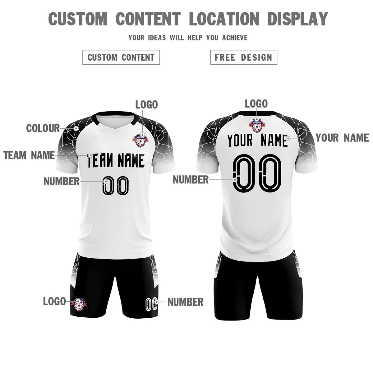 Custom White Classic Soccer Training Sets Jersey For Adults/Kids