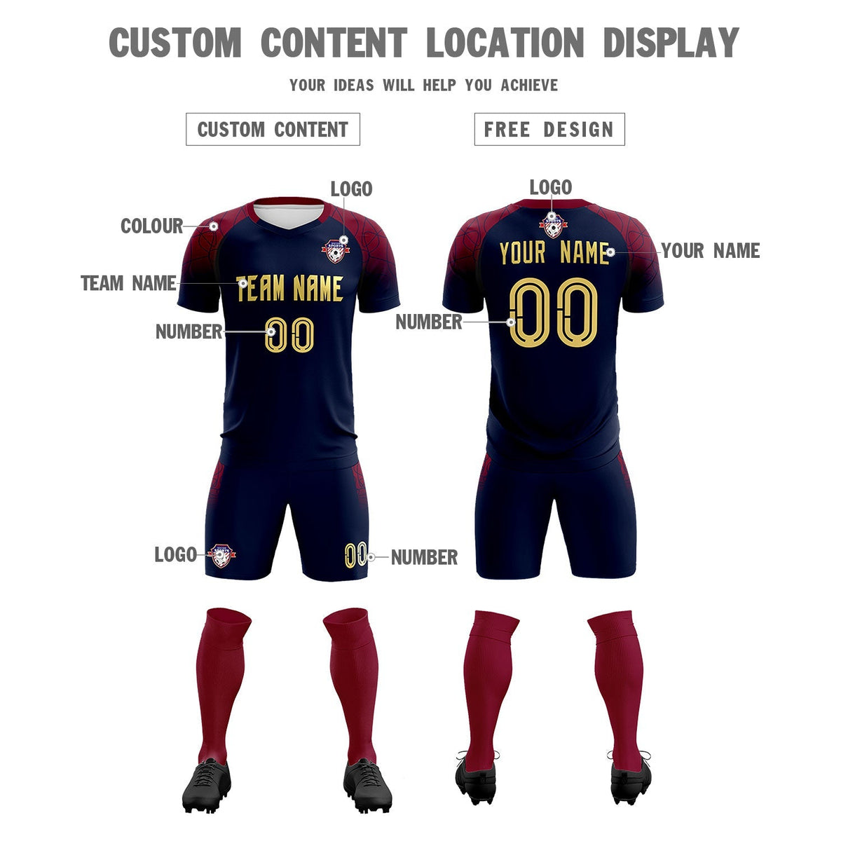 Custom Navy Classic Soccer Training Kit Jersey For Adults/Kids