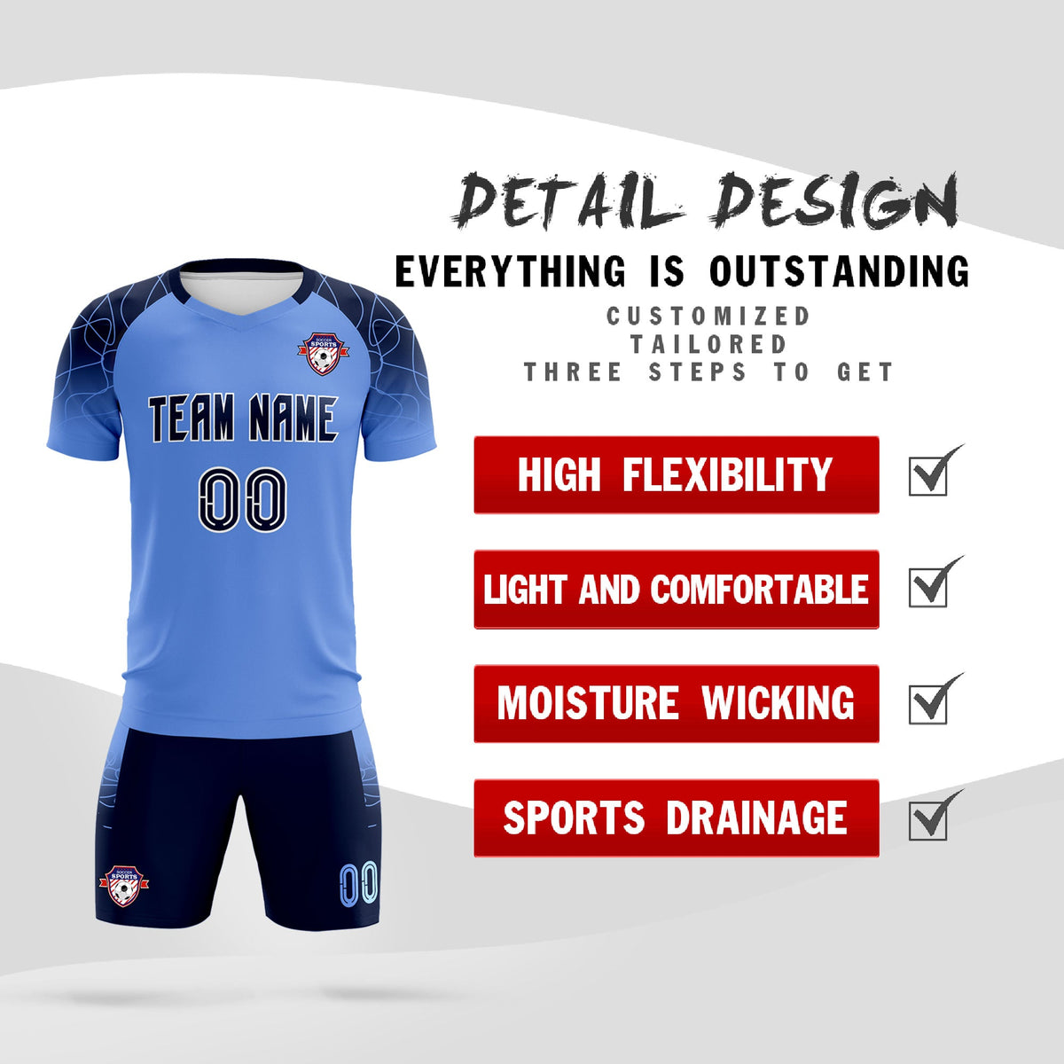 Custom Light Blue Classic Soccer Training Sets Jersey For Adults/Kids