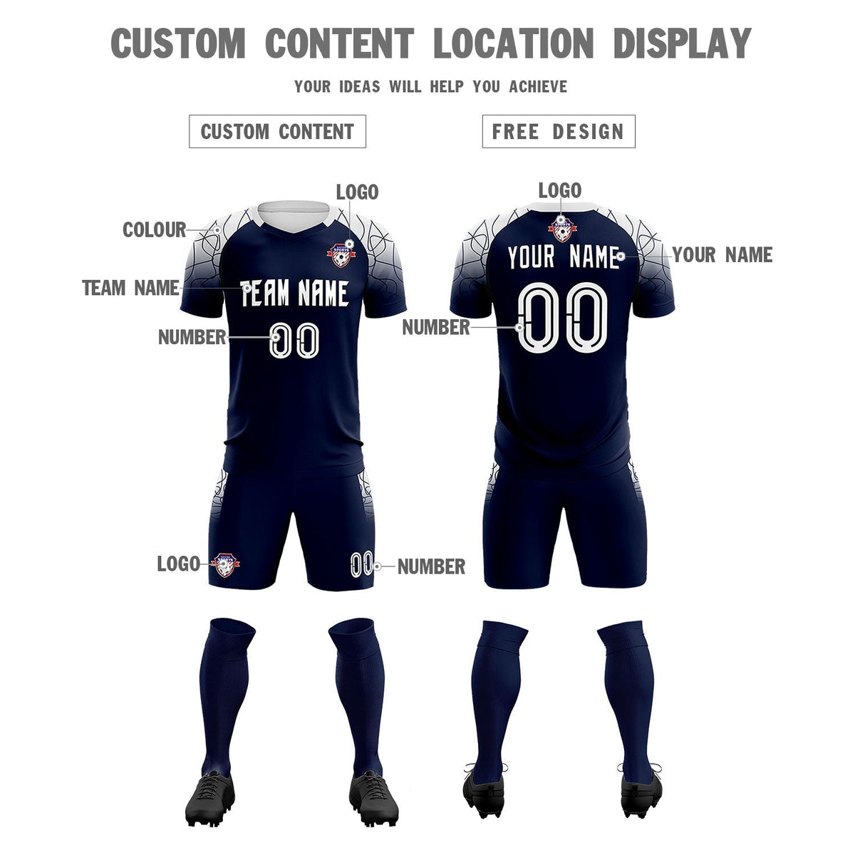 Custom Navy Classic Soccer Training Kit Jersey For Adults/Kids