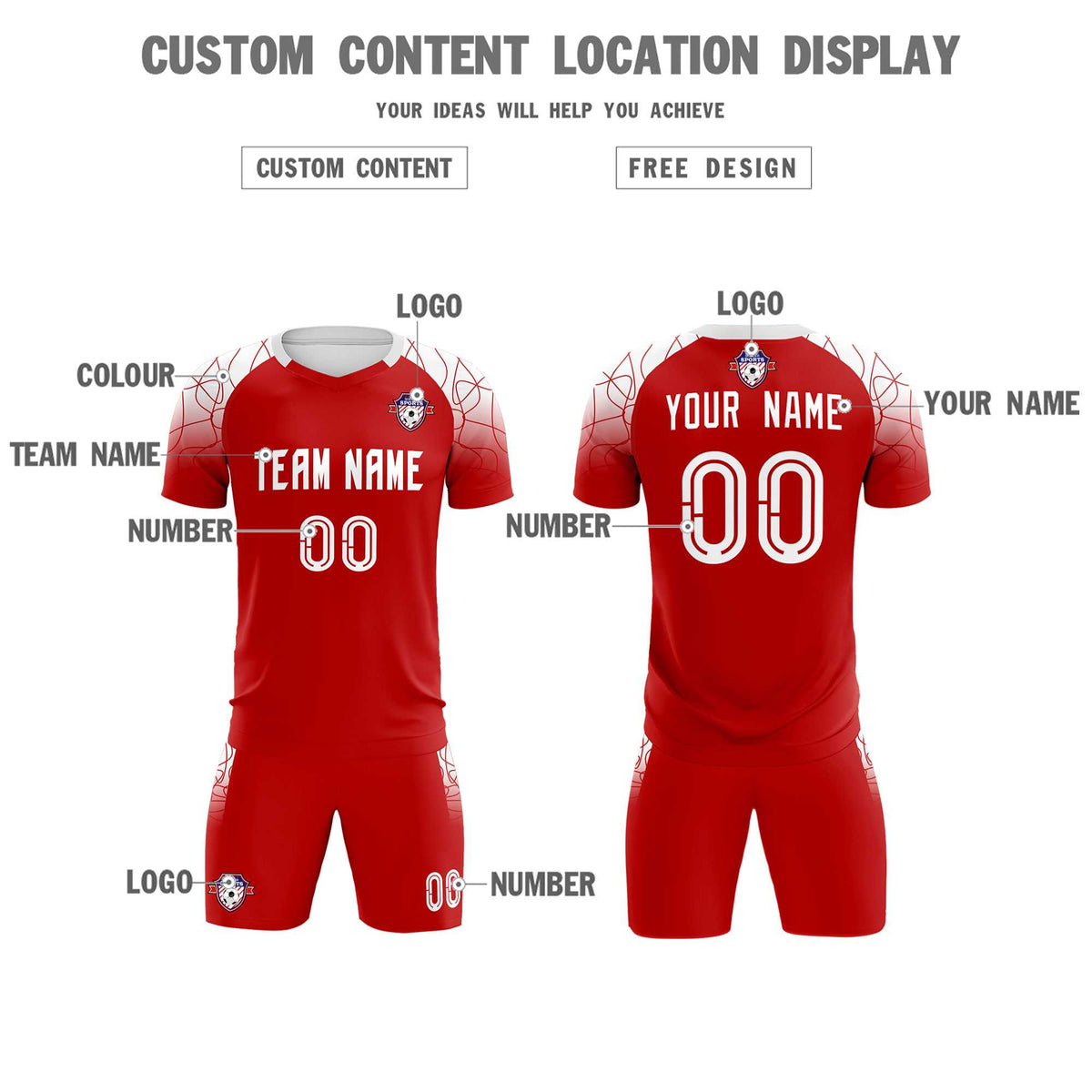 Custom Red Classic Soccer Training Sets Jersey For Adults/Kids