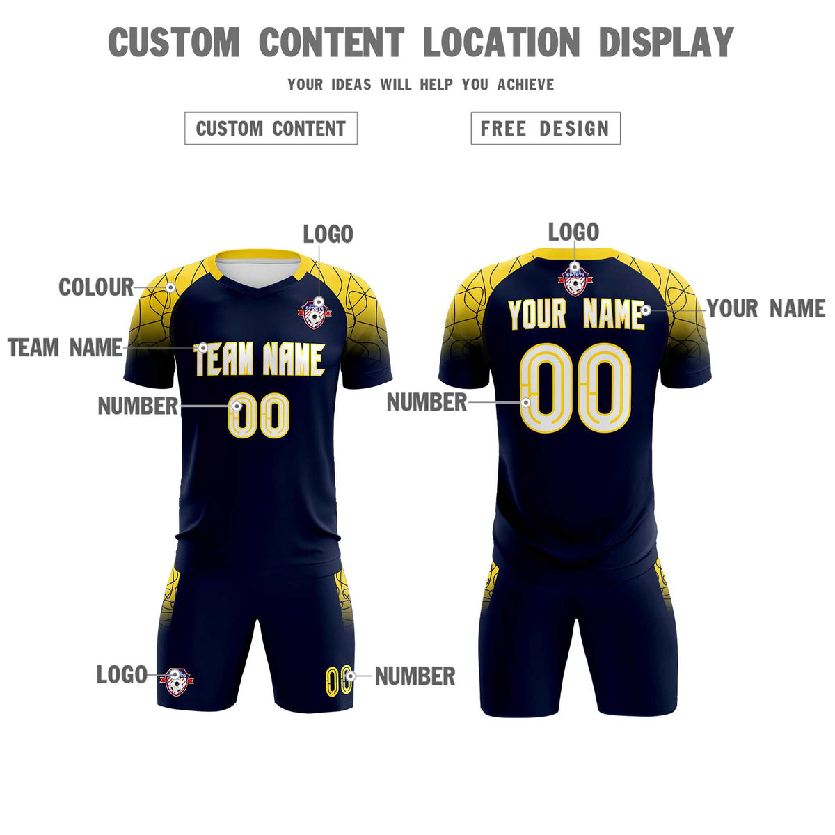 Custom Navy Classic Soccer Training Kit Jersey For Adults/Kids