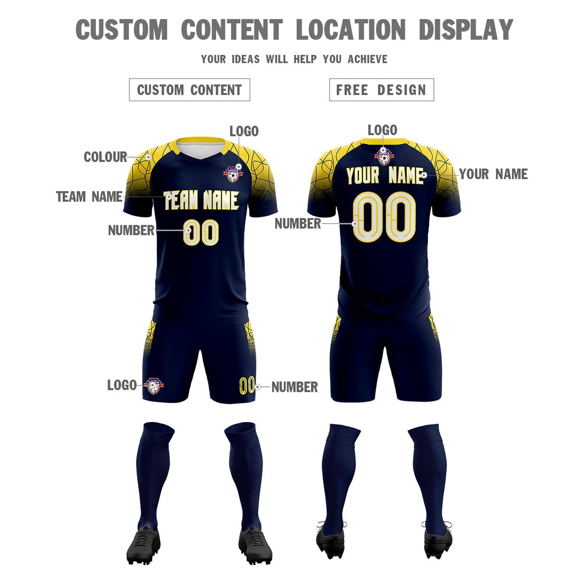 Custom Navy Classic Soccer Training Kit Jersey For Adults/Kids