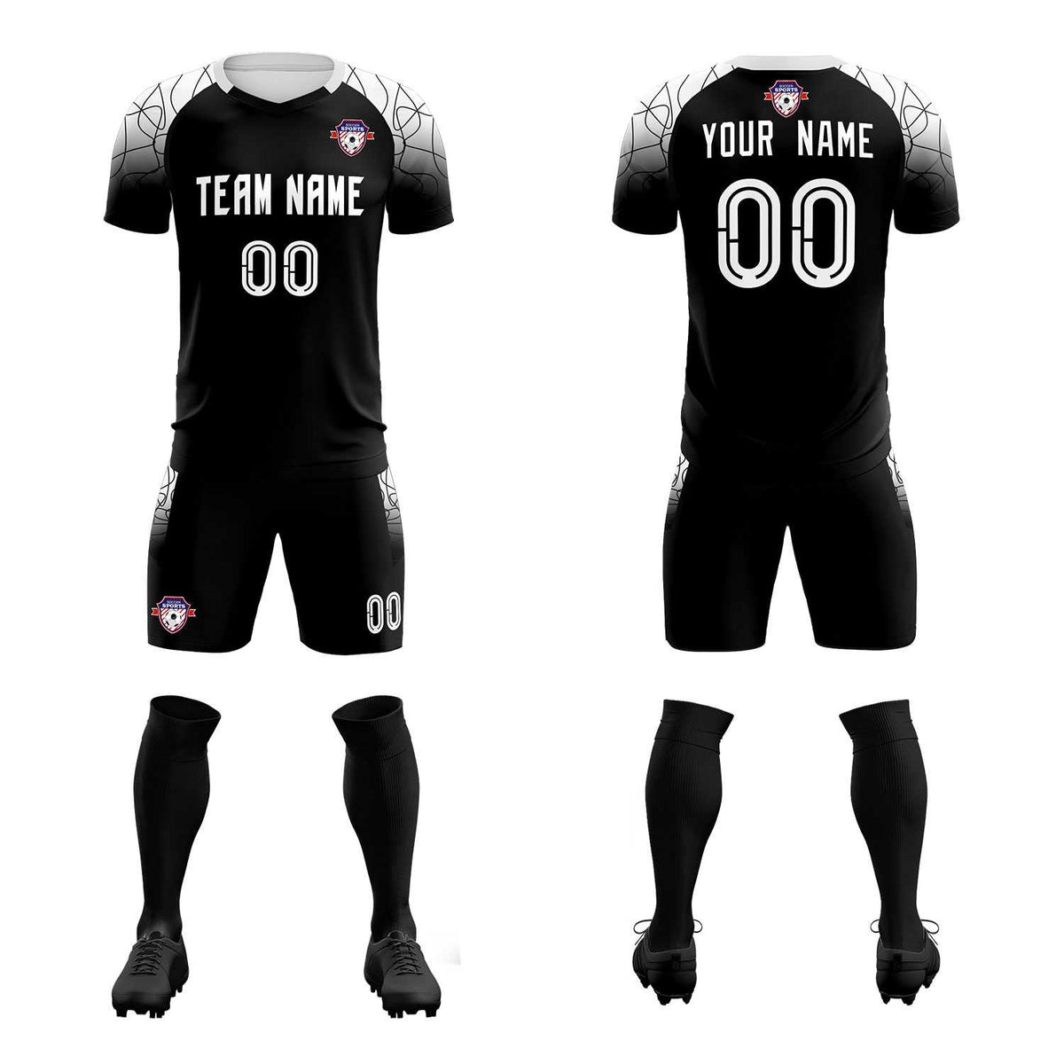 Custom Black Classic Soccer Training Kit Jersey For Adults/Kids