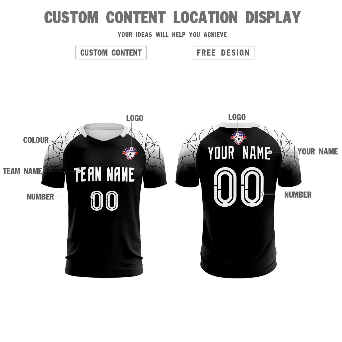 Custom Black Classic Soccer Training Kit Jersey For Adults/Kids