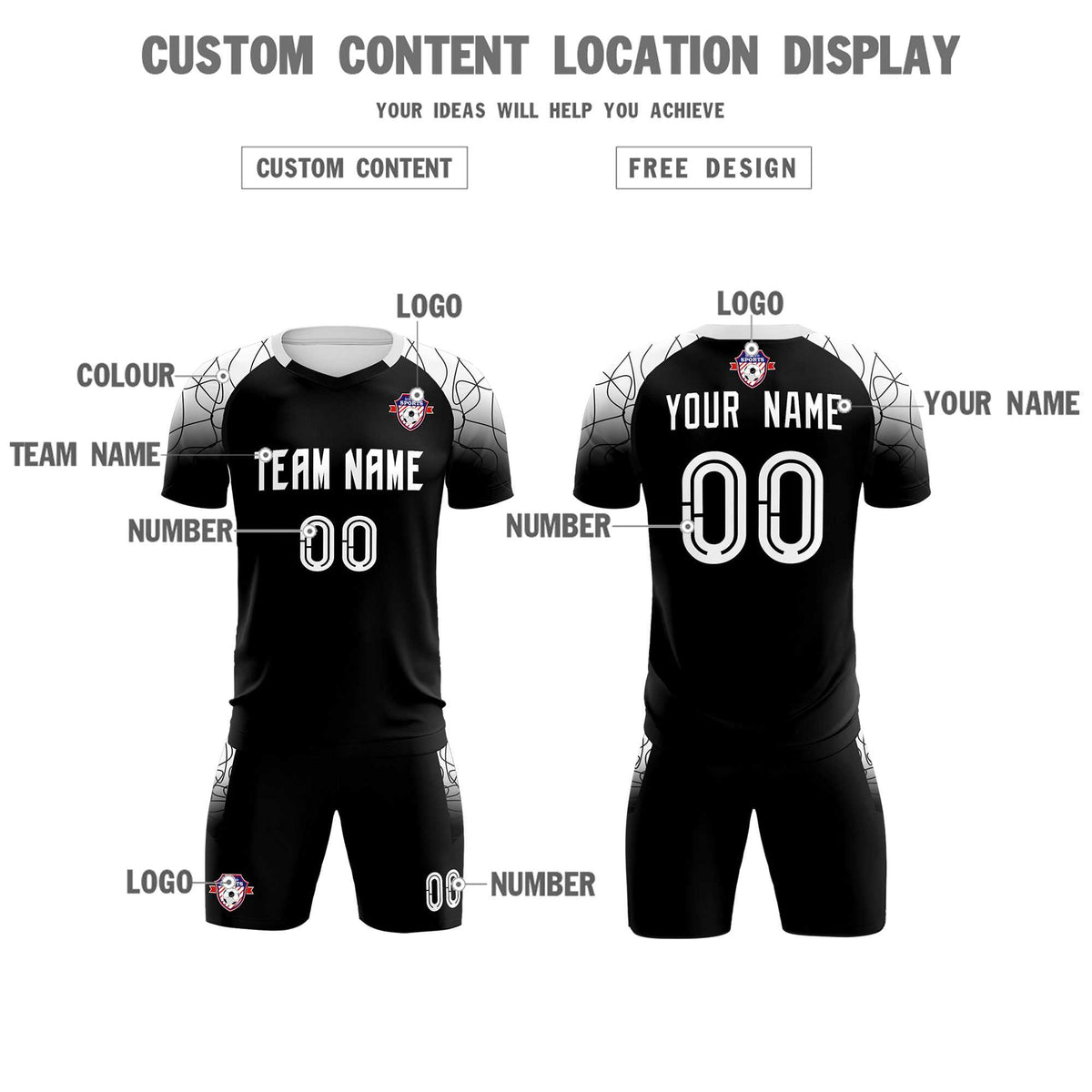 Custom Black Classic Soccer Training Kit Jersey For Adults/Kids