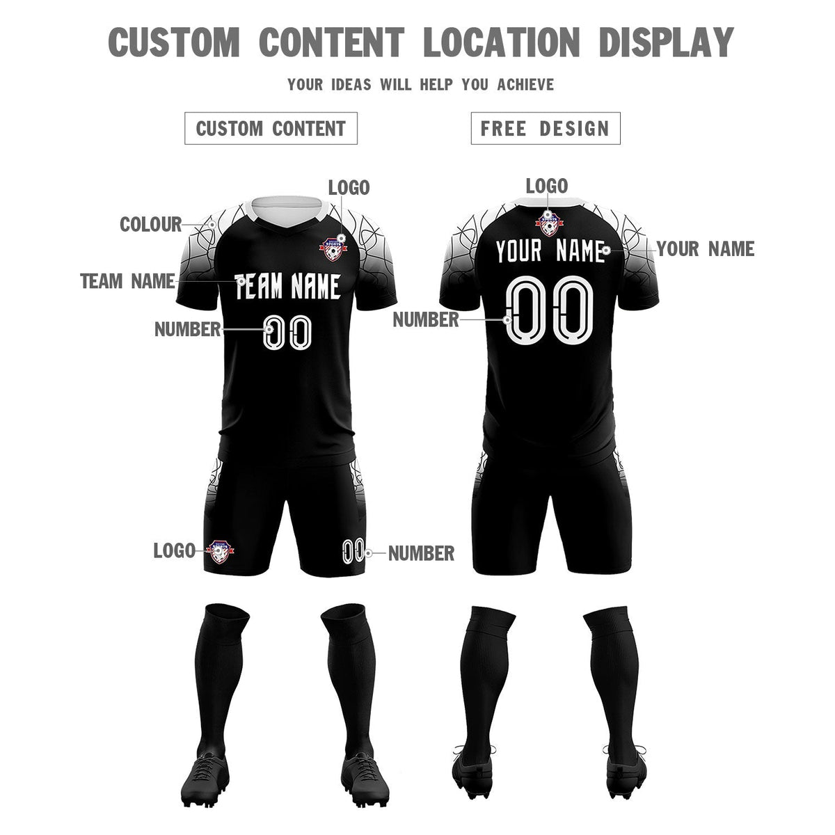 Custom Black Classic Soccer Training Kit Jersey For Adults/Kids