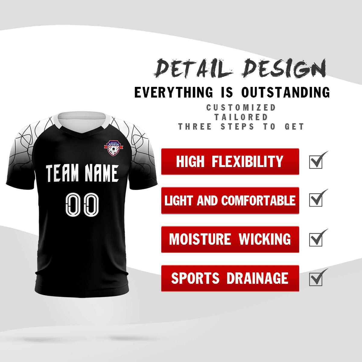 Custom Black Classic Soccer Training Kit Jersey For Adults/Kids