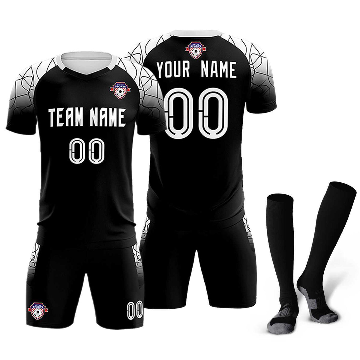 Custom Black Classic Soccer Training Kit Jersey For Adults/Kids