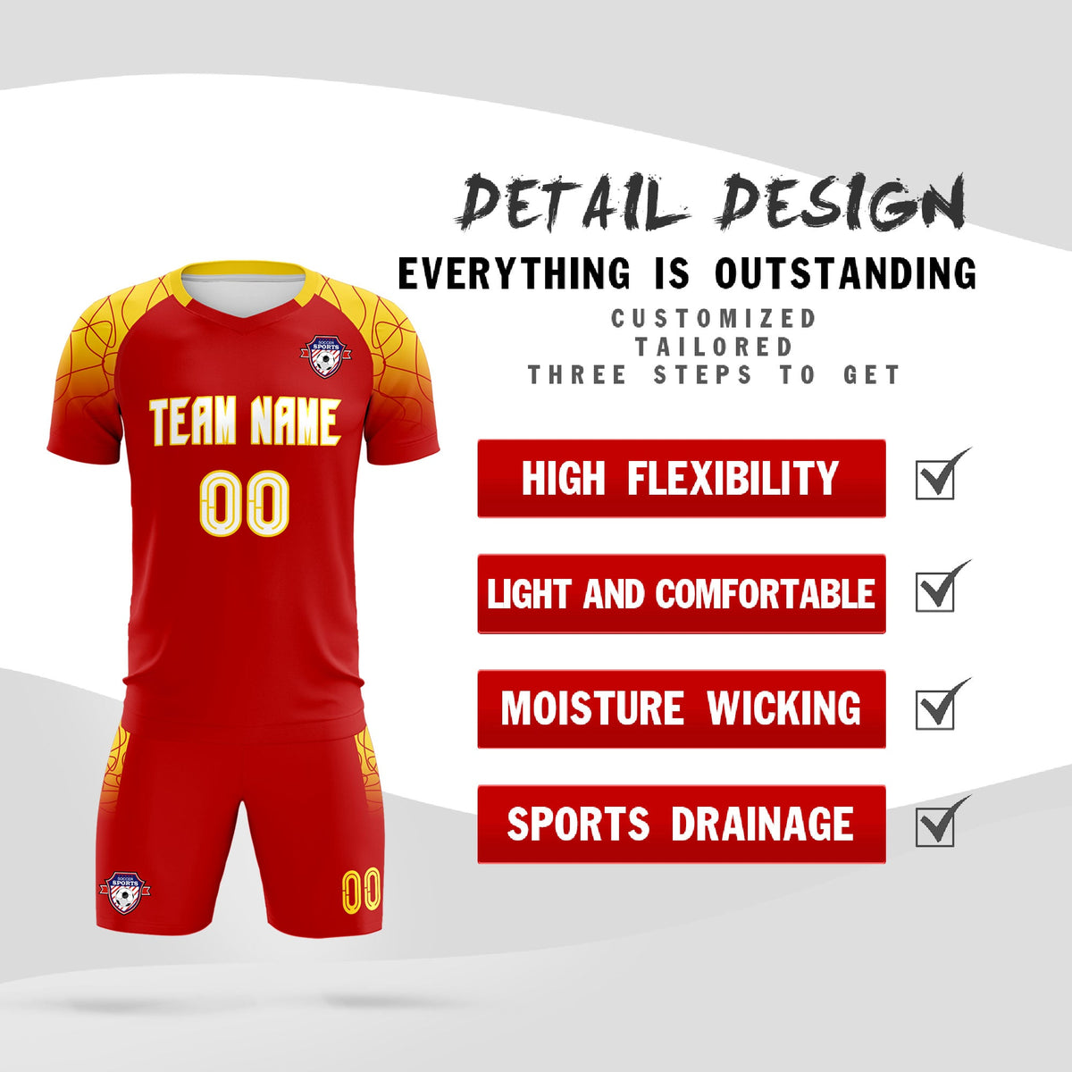 Custom Red Classic Soccer Training Sets Jersey For Adults/Kids