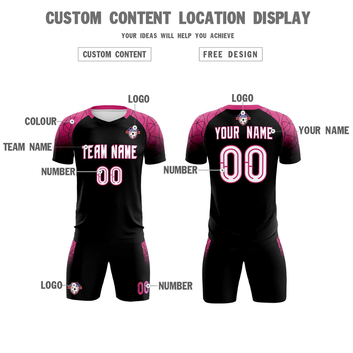 Custom Black Classic Soccer Training Kit Jersey For Adults/Kids