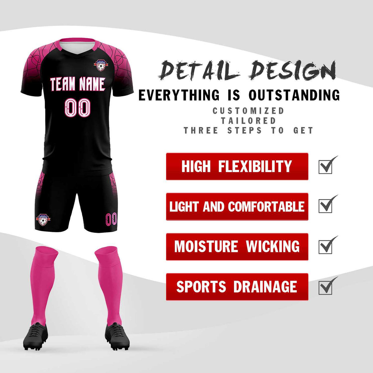 Custom Black Classic Soccer Training Sets Jersey For Adults/Kids
