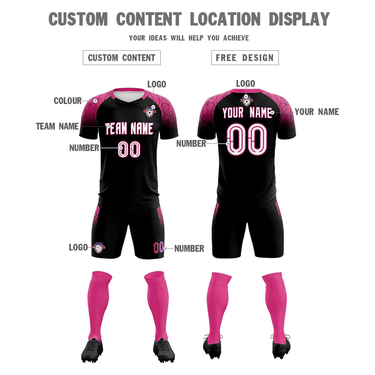 Custom Black Classic Soccer Training Kit Jersey For Adults/Kids