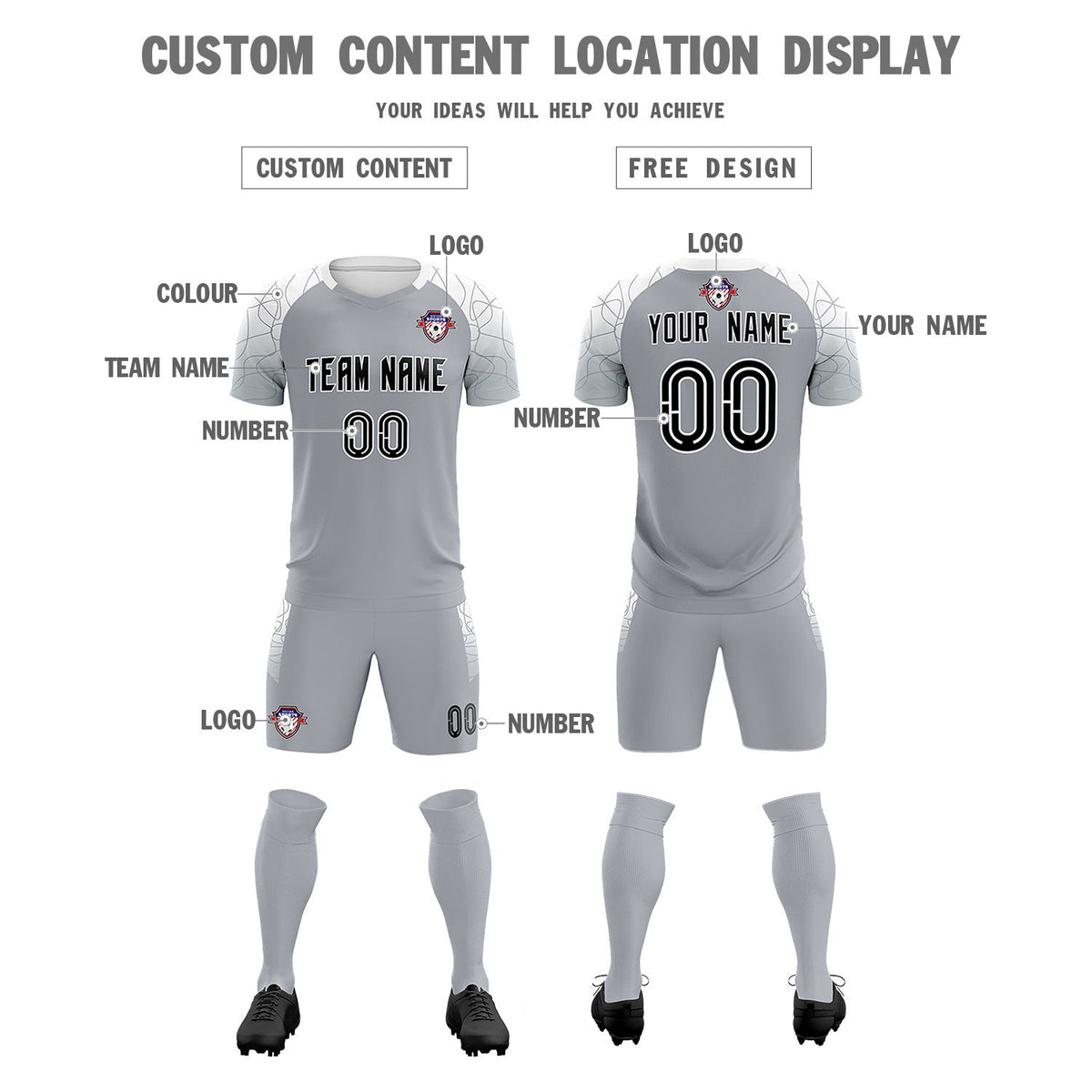 Custom Silver Classic Soccer Training Sets Jersey For Adults/Kids