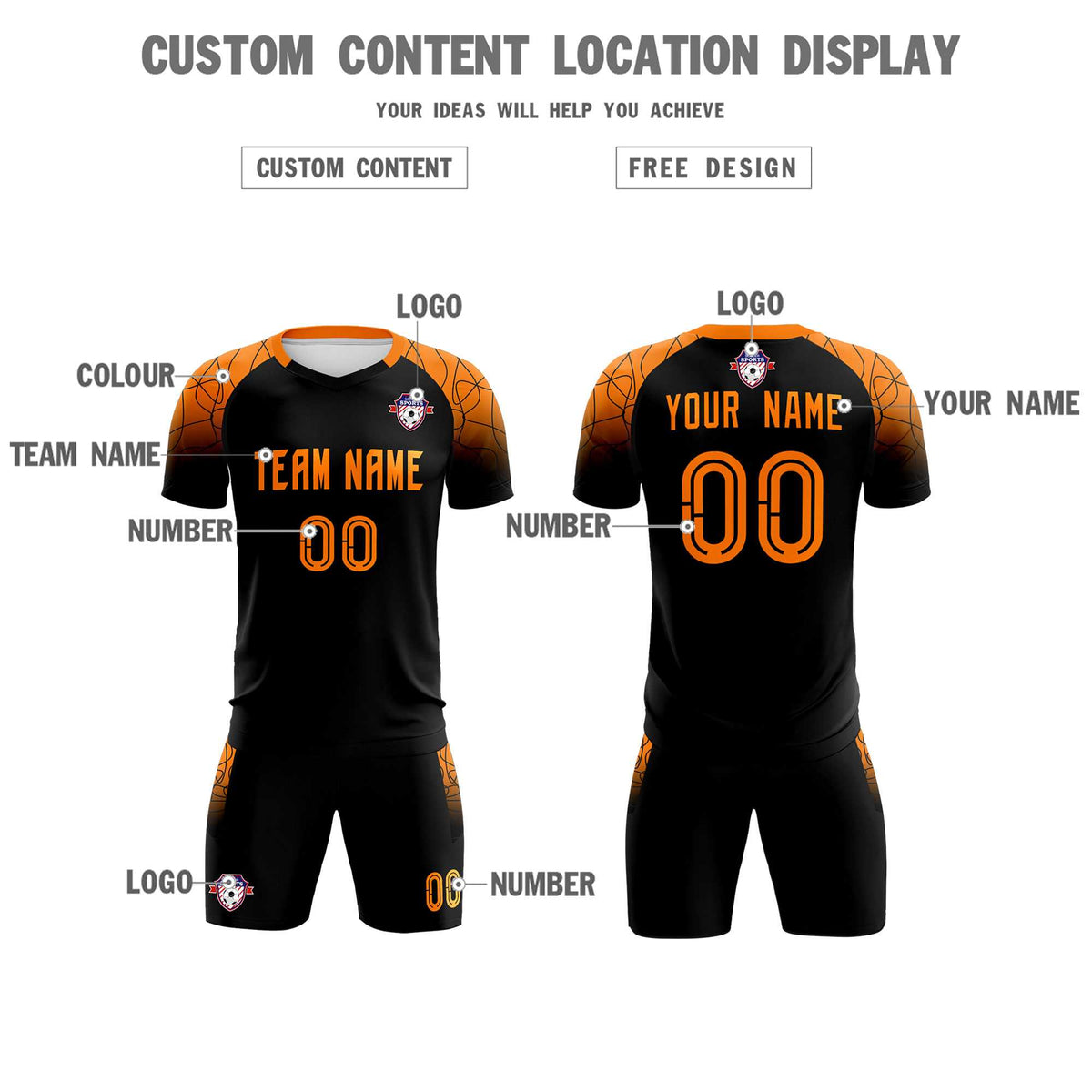 Custom Black Classic Soccer Training Kit Jersey For Adults/Kids