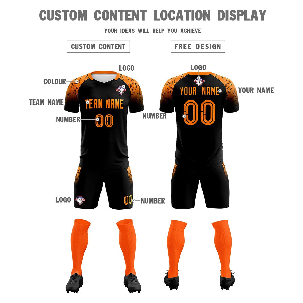 Custom Black Classic Soccer Training Kit Jersey For Adults/Kids
