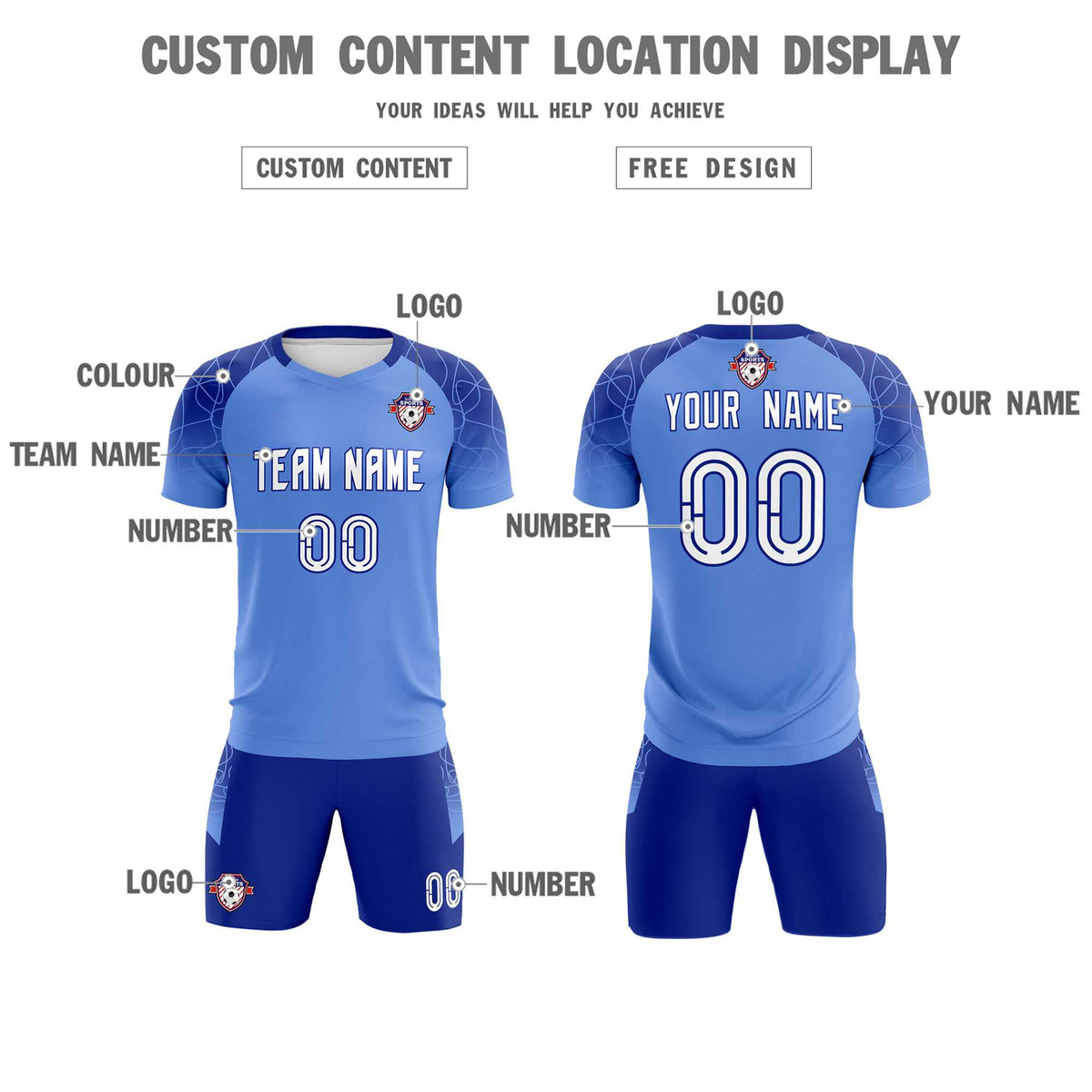 Custom Light Blue Classic Soccer Training Sets Jersey For Adults/Kids