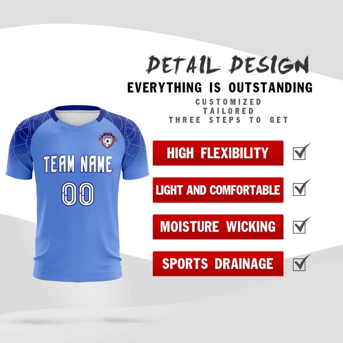 Custom Light Blue Classic Soccer Training Sets Jersey For Adults/Kids