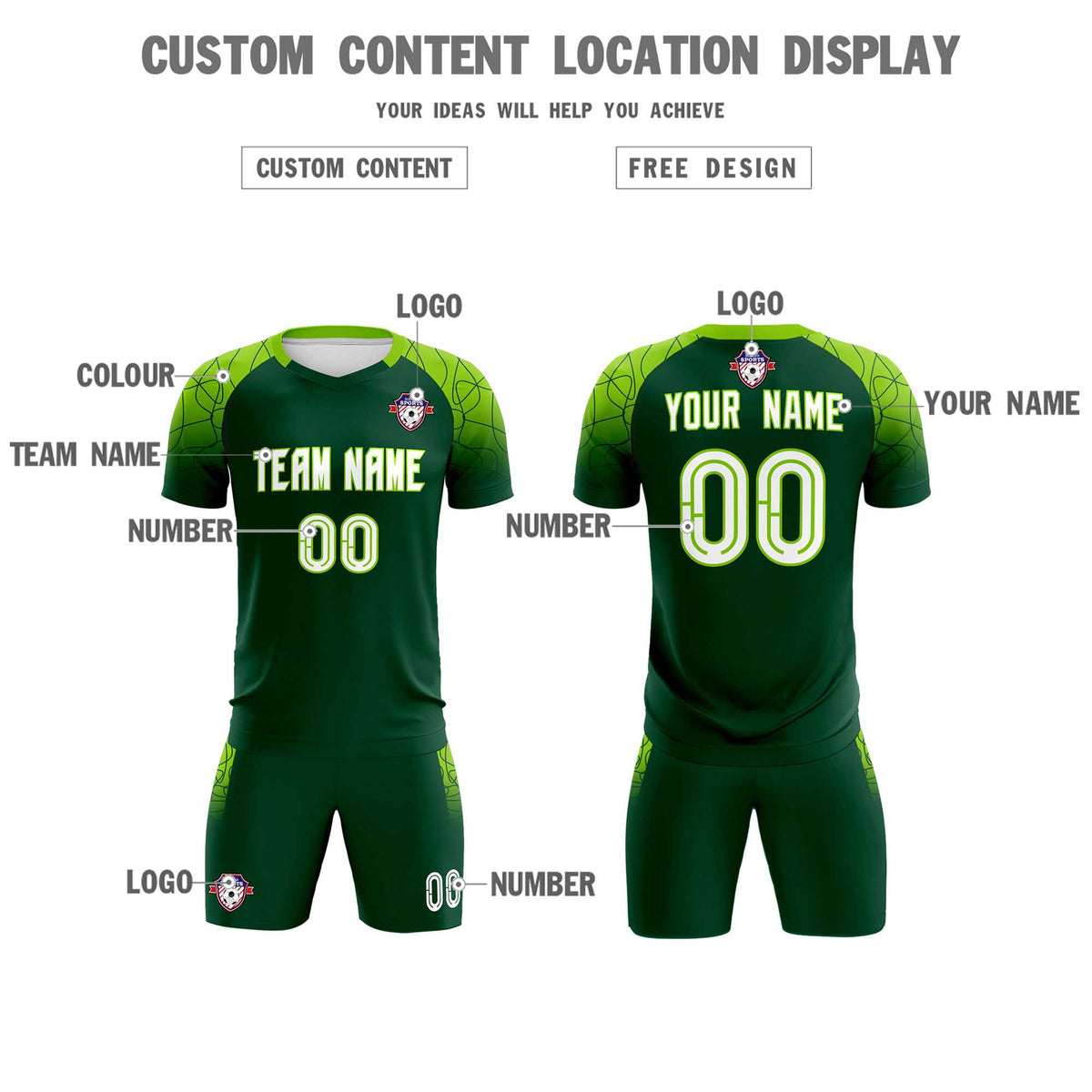 Custom Green Classic Soccer Training Kit Jersey For Adults/Kids
