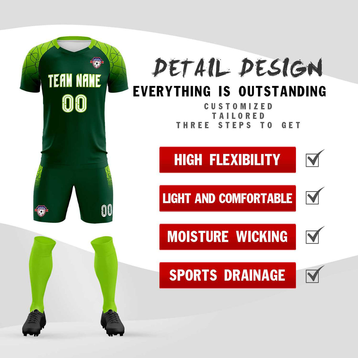 Custom Green Classic Soccer Training Kit Jersey For Adults/Kids