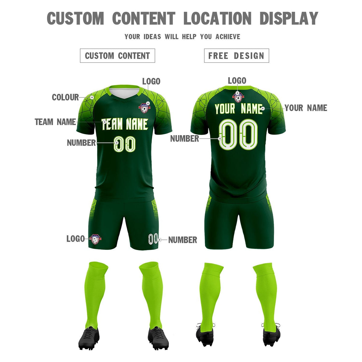Custom Green Classic Soccer Training Kit Jersey For Adults/Kids