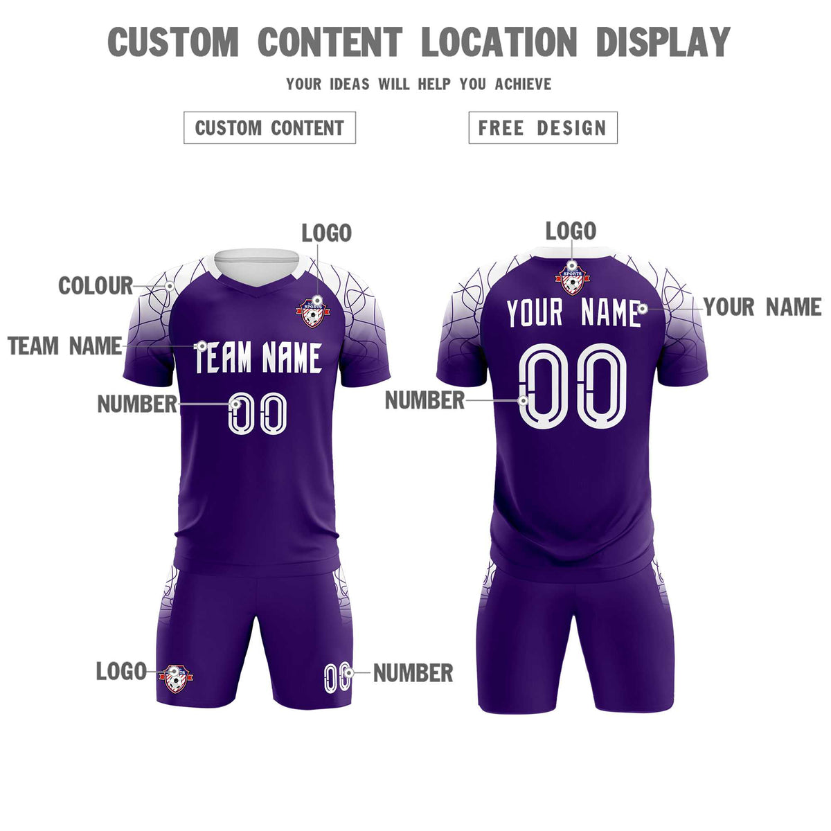 Custom Purple Classic Soccer Training Kit Jersey For Adults/Kids