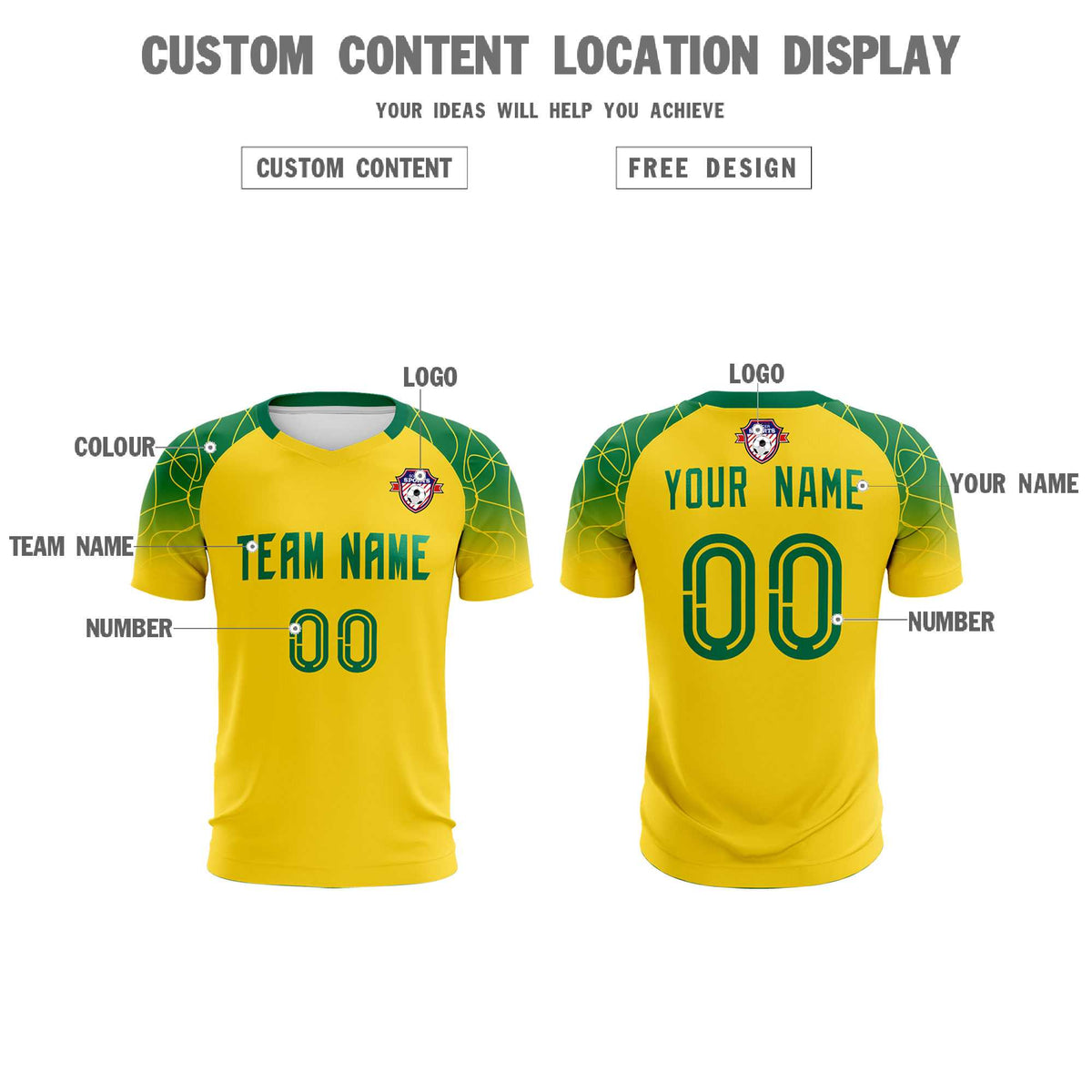 Custom Gold Classic Soccer Training Kit Jersey For Adults/Kids