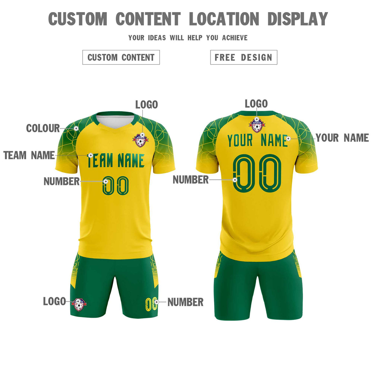 Custom Gold Classic Soccer Training Kit Jersey For Adults/Kids