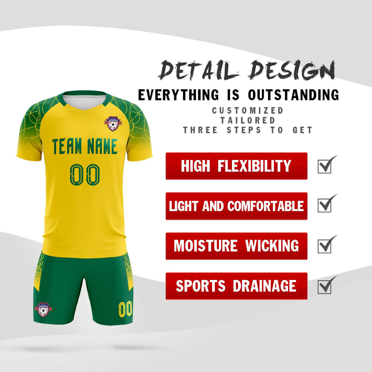 Custom Gold Classic Soccer Training Sets Jersey For Adults/Kids