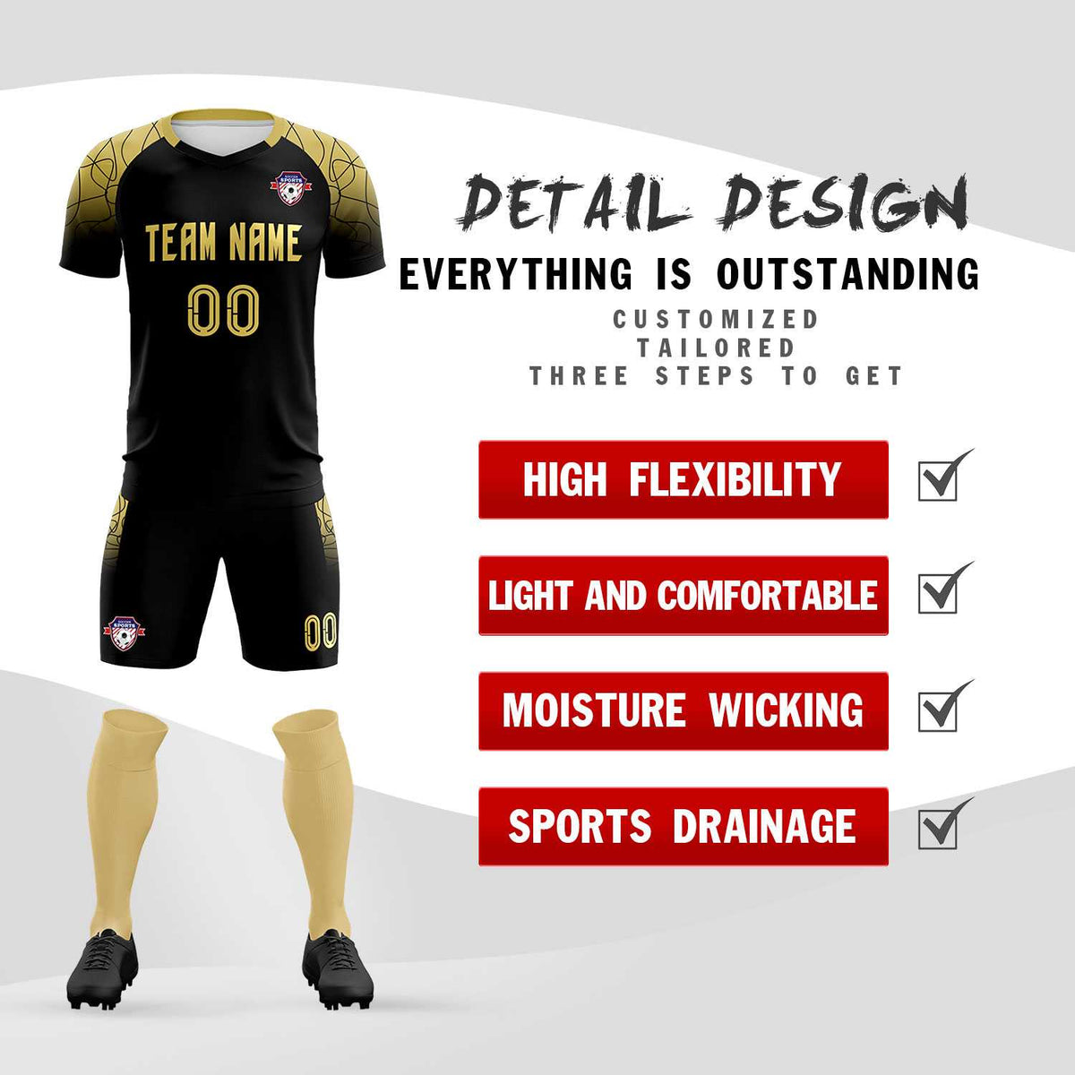 Custom Black Classic Soccer Training Kit Jersey For Adults/Kids