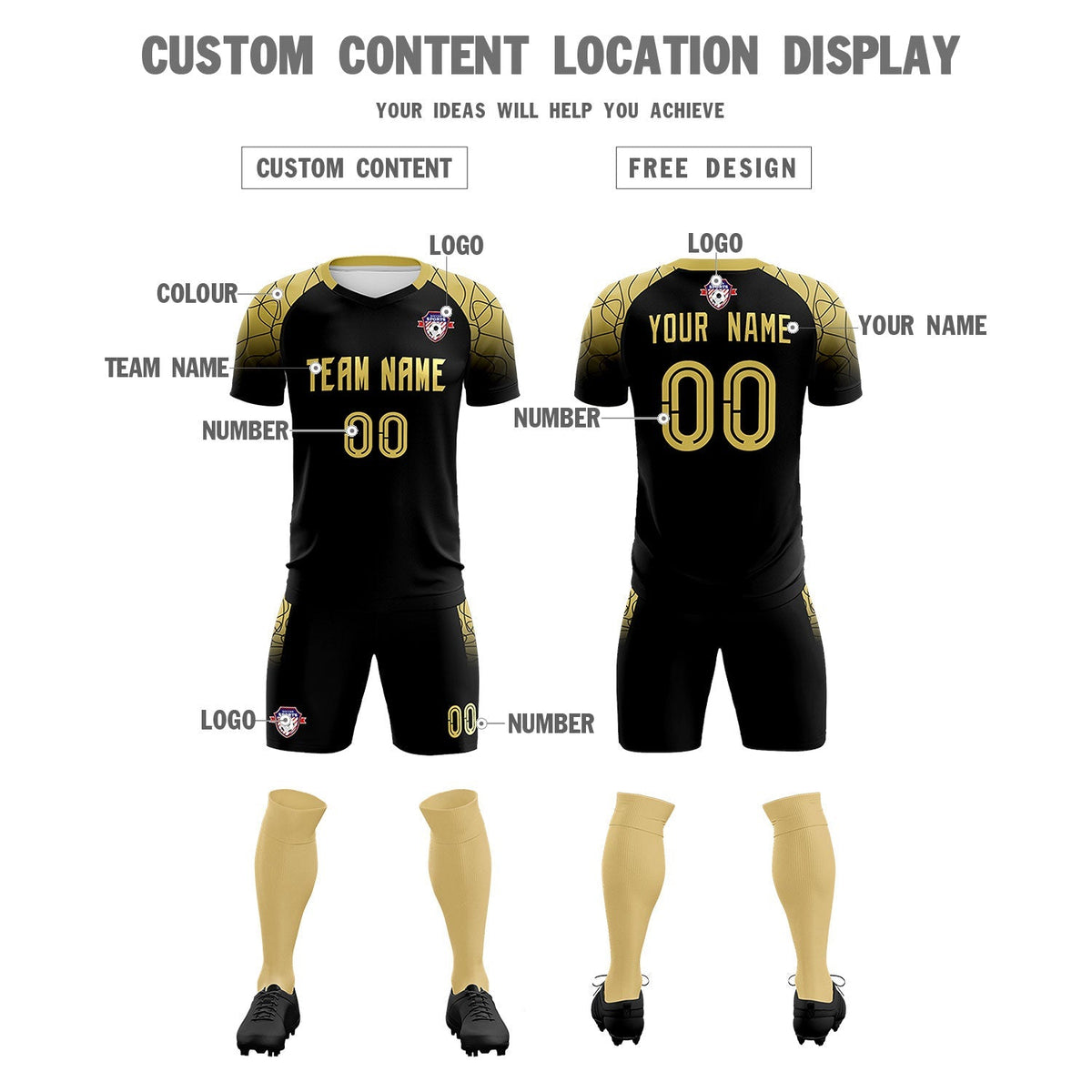 Custom Black Classic Soccer Training Kit Jersey For Adults/Kids