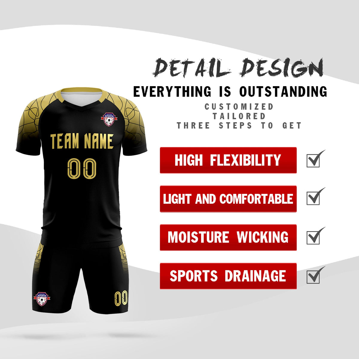 Custom Black Classic Soccer Training Kit Jersey For Adults/Kids