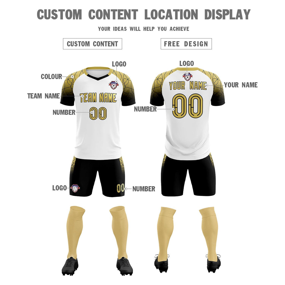 Custom White Classic Soccer Training Sets Jersey For Adults/Kids