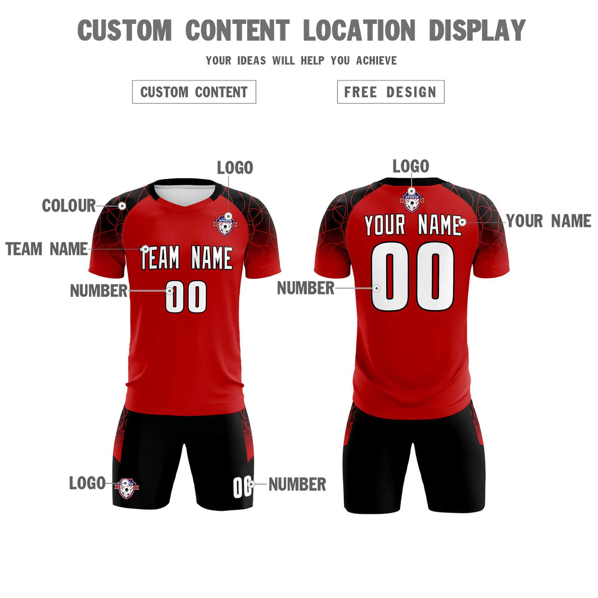 Custom Red Classic Soccer Training Sets Jersey For Adults/Kids